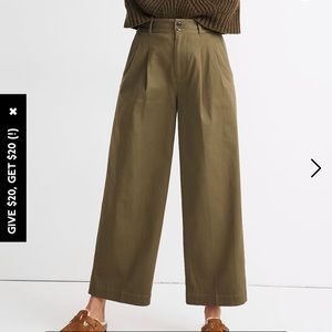 Madewell Wide Leg Pleated Pants - Olive Green - Size 8